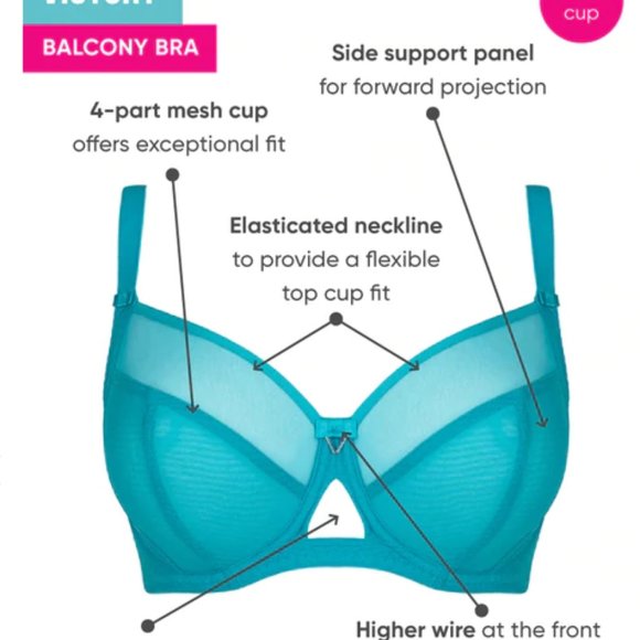 NWT Curvy Kate Victory Balcony Bra Turquoise 32G - NWT - Picture 7 of 13